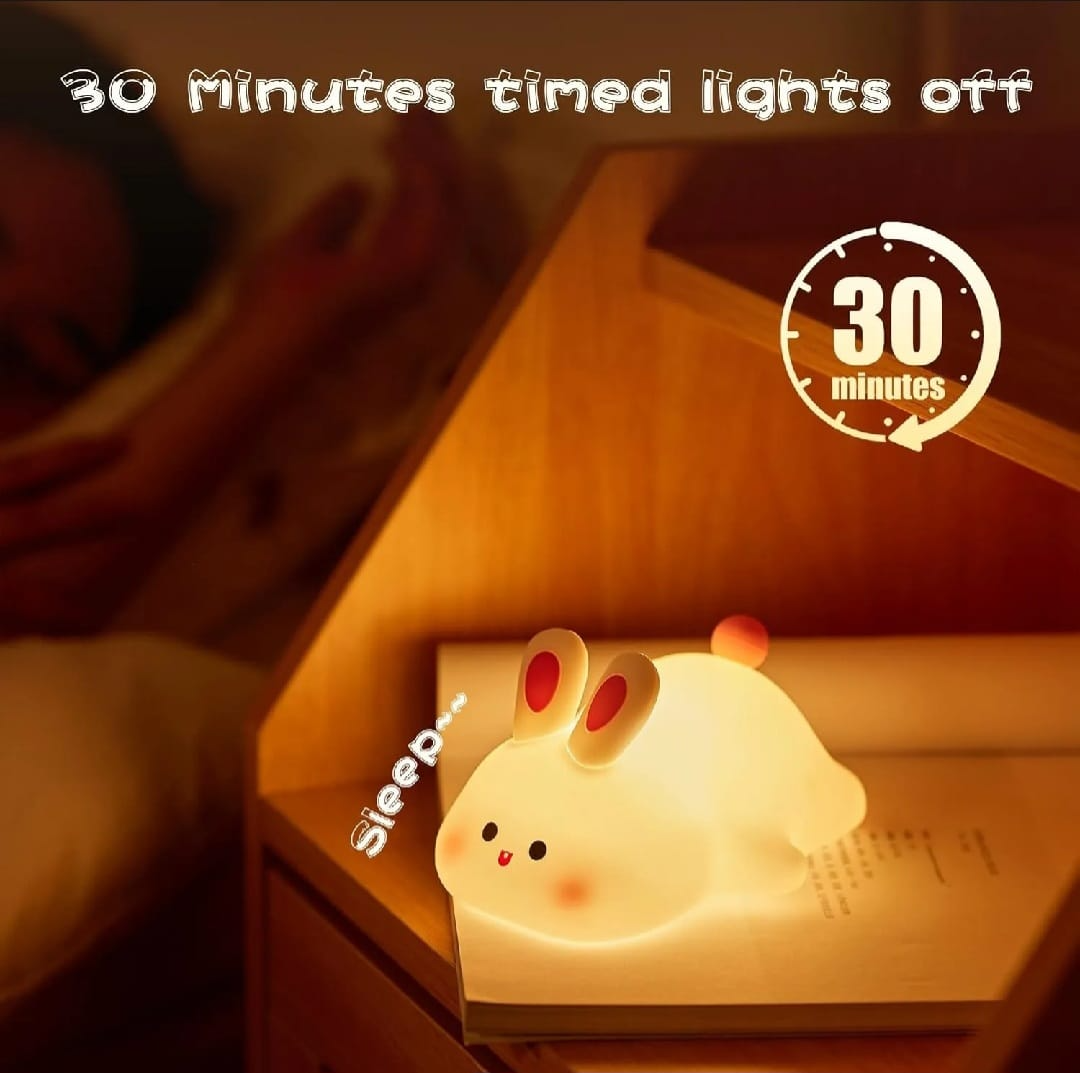 Cute Silicone Bunny Night Lamp – Baby Safe, BPA Free, Eye-Caring, Rechargeable LED Night Light