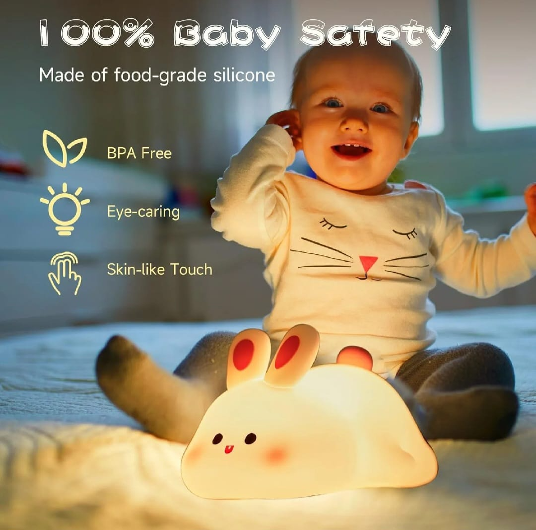 Cute Silicone Bunny Night Lamp – Baby Safe, BPA Free, Eye-Caring, Rechargeable LED Night Light