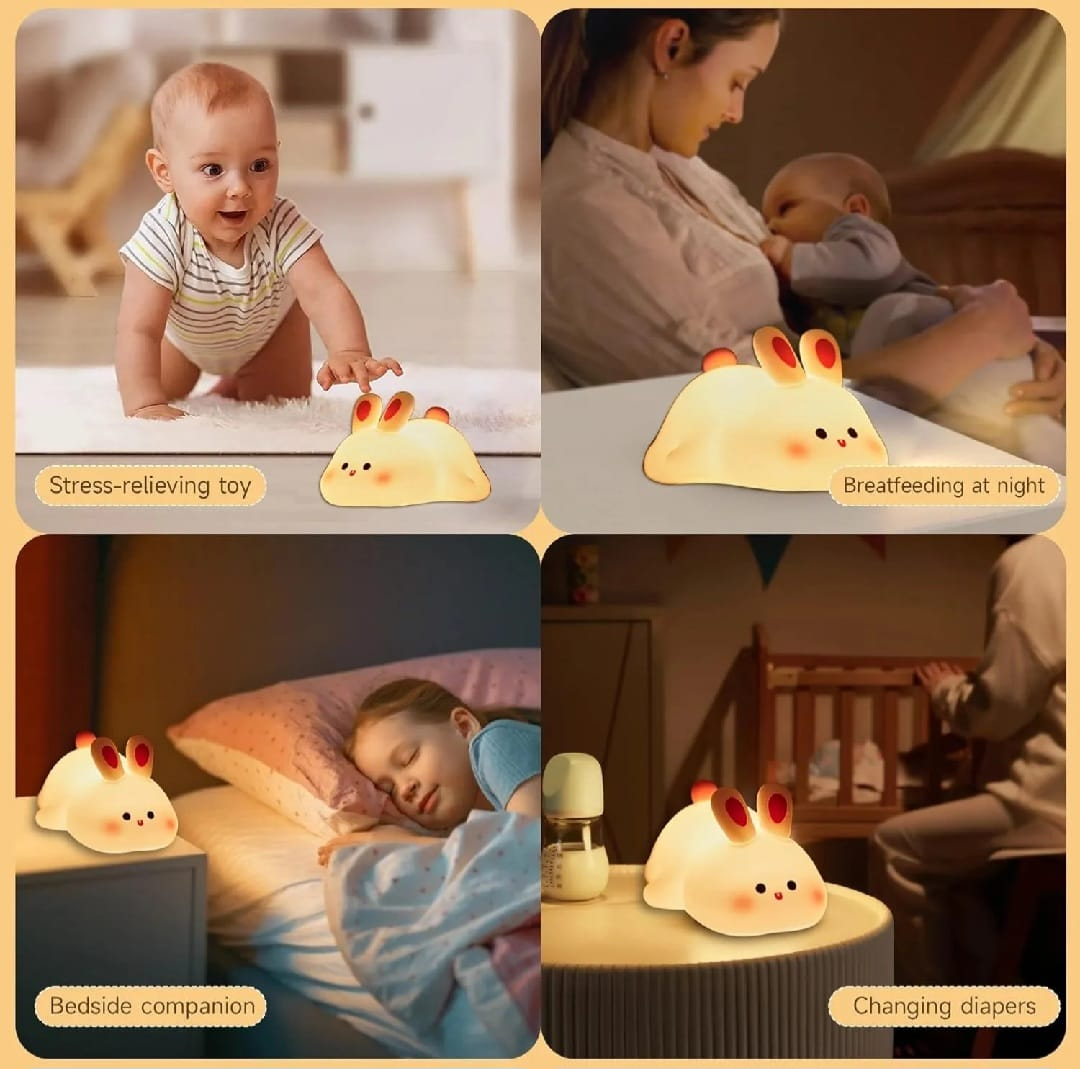 Cute Silicone Bunny Night Lamp – Baby Safe, BPA Free, Eye-Caring, Rechargeable LED Night Light
