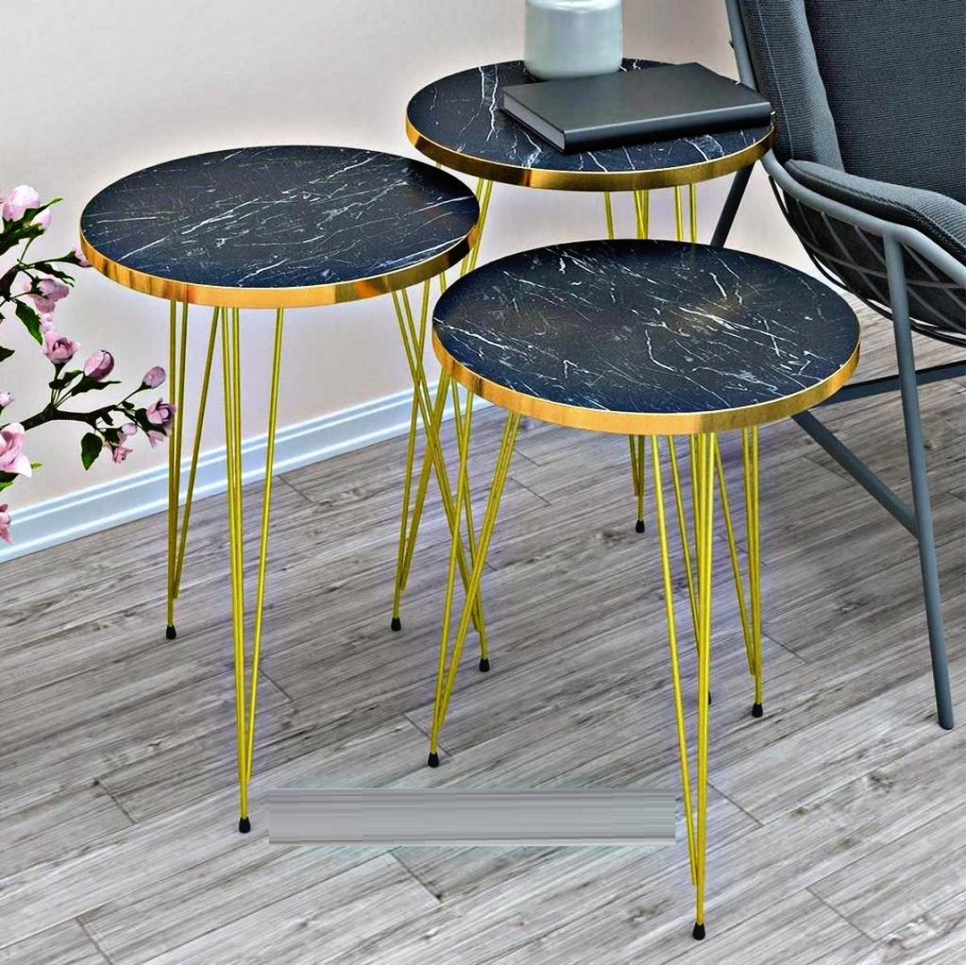 1 Pcs / Set of 3 Round Coffee Table HIGH Gloss Nesting End Tables - Round Wood Stacking Coffee Side Accent Tables with Metal Legs for Living Room, Home Office