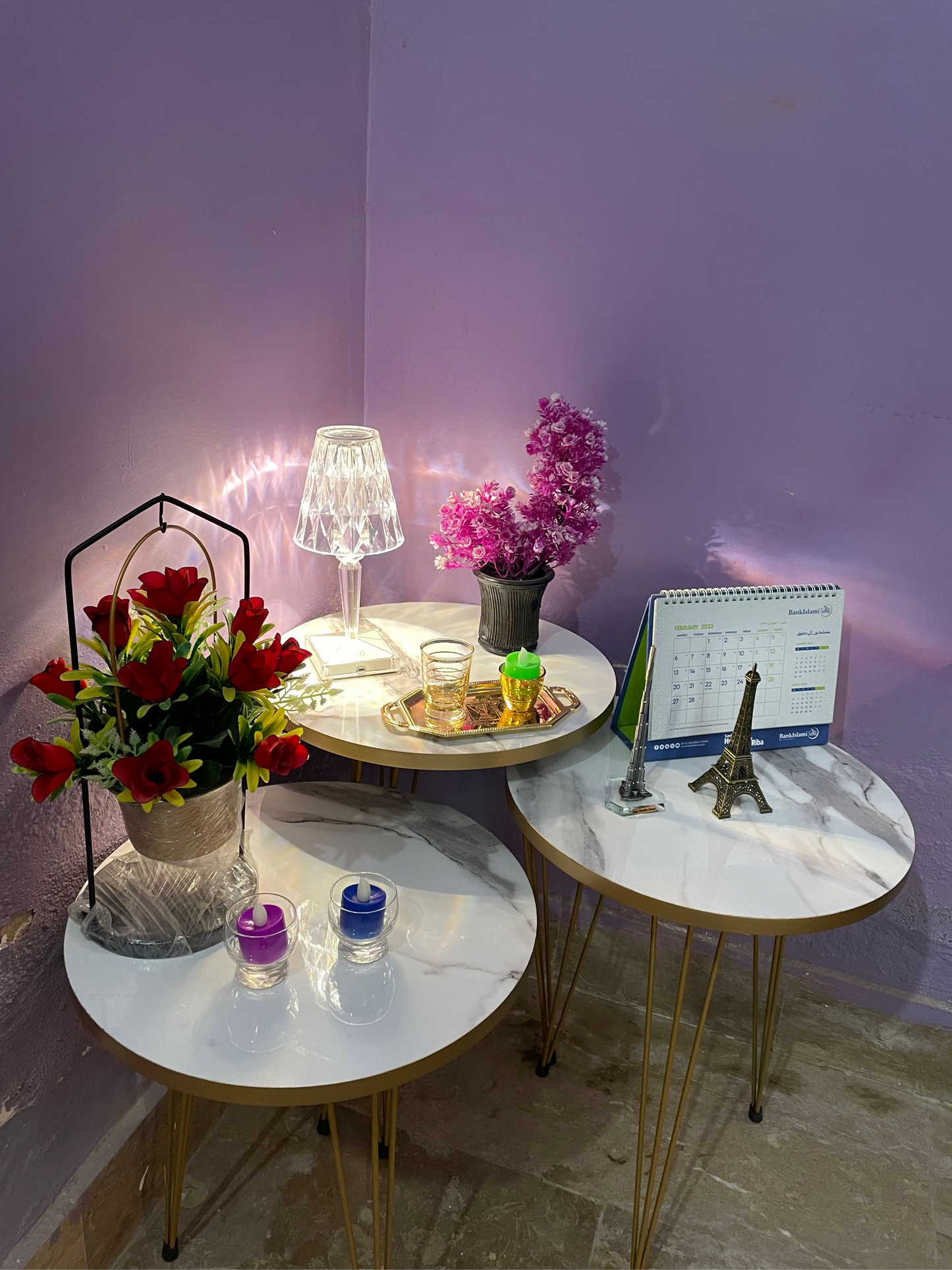 1 Pcs / Set of 3 Round Coffee Table HIGH Gloss Nesting End Tables - Round Wood Stacking Coffee Side Accent Tables with Metal Legs for Living Room, Home Office