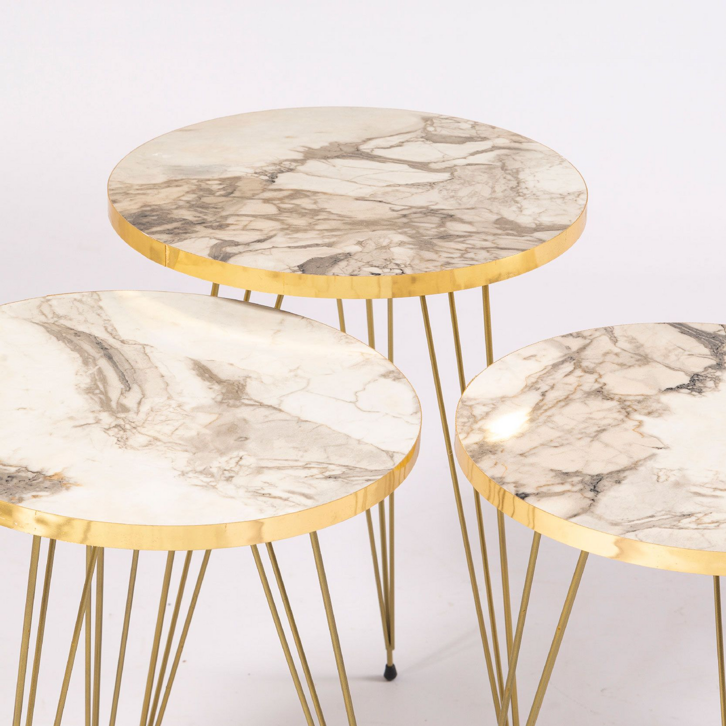 1 Pcs / Set of 3 Round Coffee Table HIGH Gloss Nesting End Tables - Round Wood Stacking Coffee Side Accent Tables with Metal Legs for Living Room, Home Office